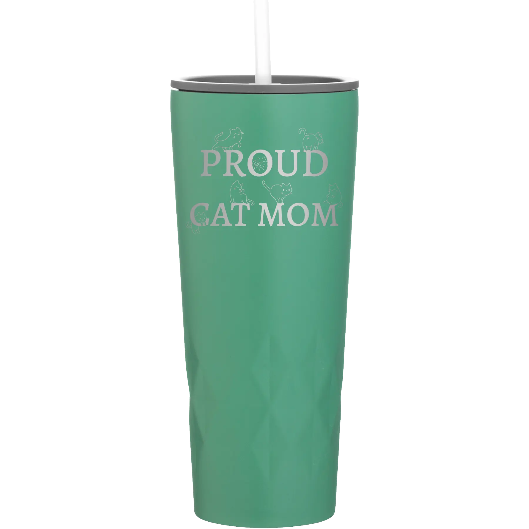 Laser etched forage 20 oz vacuum insulated tumbler with 'Proud Cat Mom' design