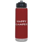 Laser etched maroon 20 oz vacuum insulated water bottle with 'Happy Camper' design