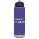 Laser etched purple 20 oz vacuum insulated water bottle with 'Happy Camper' design