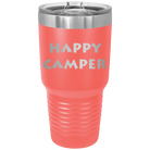 Laser etched coral 30 oz vacuum insulated tumbler with 'Happy Camper' design