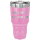 Laser etched light purple 30 oz vacuum insulated tumbler with 'Happy Camper' design