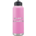 Laser etched light purple 32 oz vacuum insulated water bottle with 'Happy Camper' design