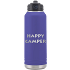Laser etched purple 32 oz vacuum insulated water bottle with 'Happy Camper' design