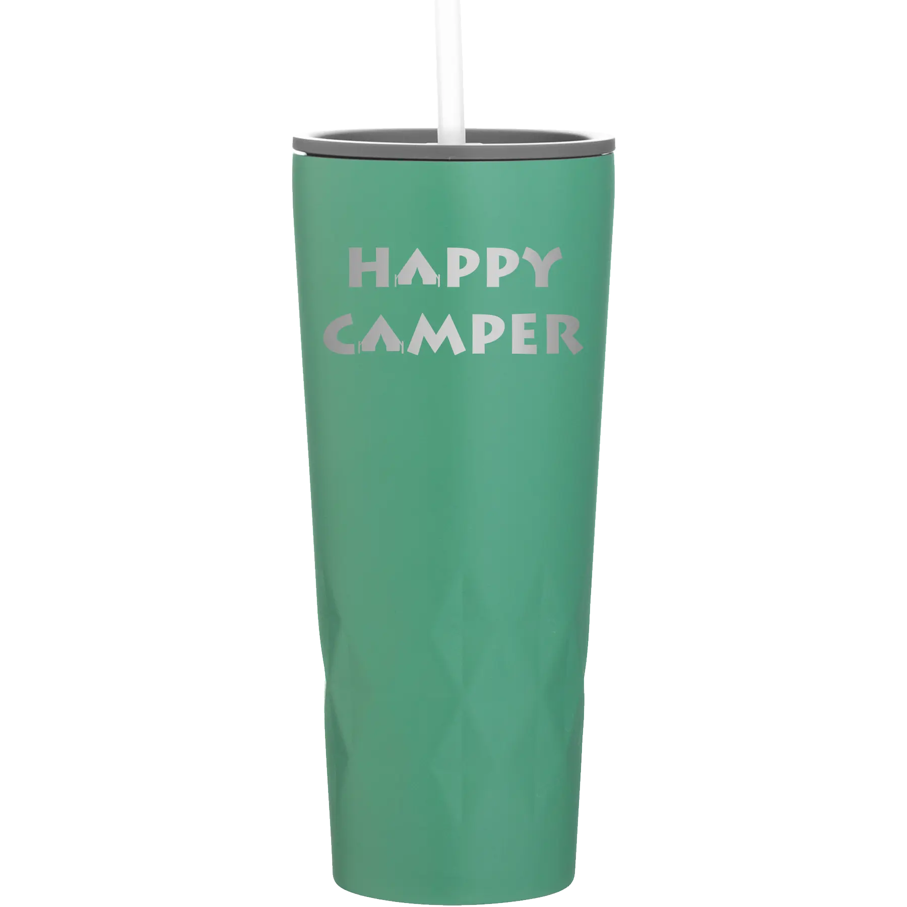 Laser etched forage 20 oz vacuum insulated tumbler with 'Happy Camper' design