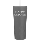 Laser etched slate 20 oz vacuum insulated tumbler with 'Happy Camper' design