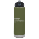 Laser etched olive green 20 oz vacuum insulated water bottle with 'Sarcasm' design