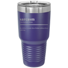 Laser etched purple 30 oz vacuum insulated tumbler with 'Sarcasm' design