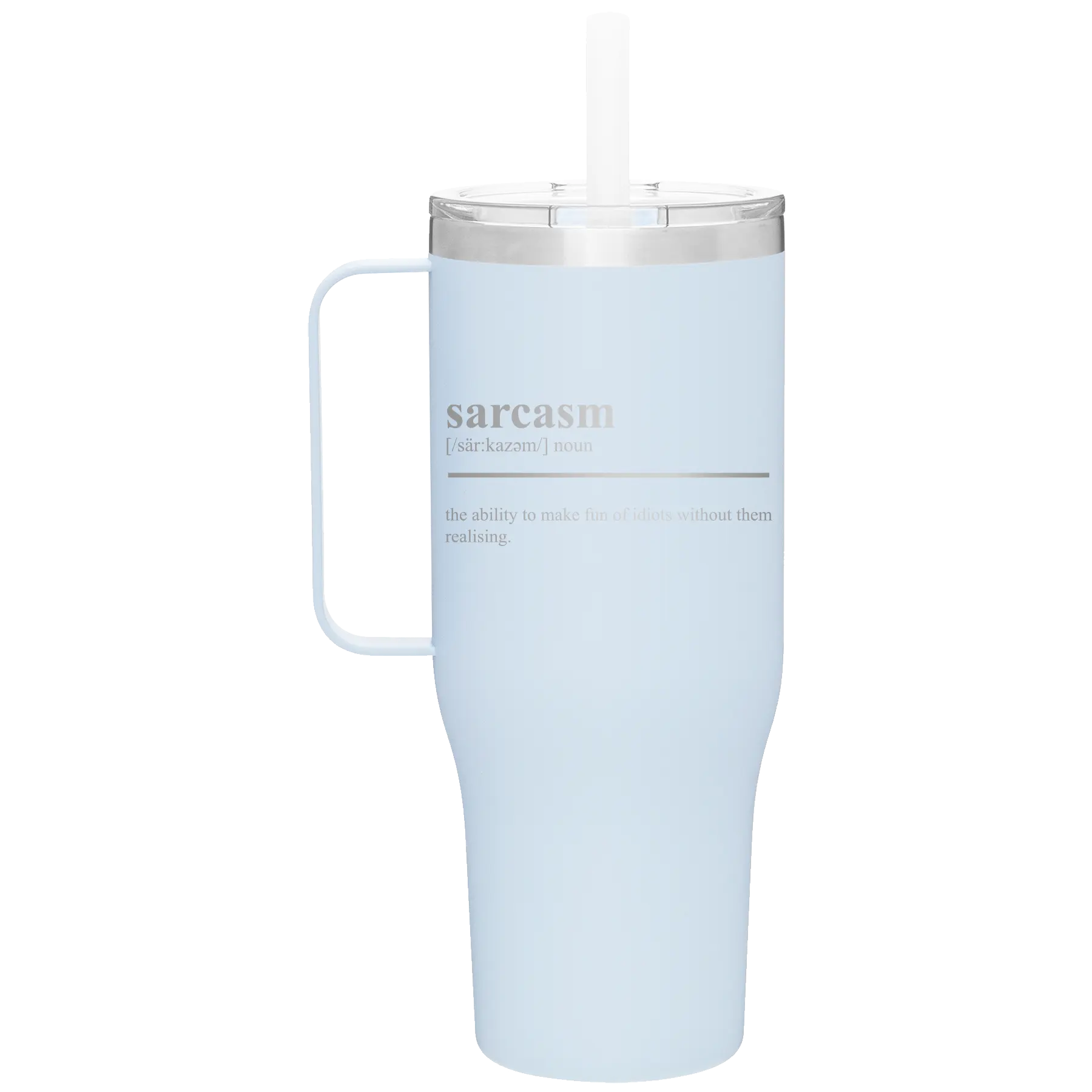 Laser etched landfall 40 oz vacuum insulated tumbler mug with 'Sarcasm' design