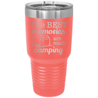 Laser etched coral 30 oz vacuum insulated tumbler with 'Camping' design