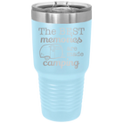 Laser etched light blue 30 oz vacuum insulated tumbler with 'Camping' design