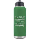Laser etched green 32 oz vacuum insulated water bottle with 'Camping' design