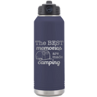 Laser etched navy 32 oz vacuum insulated water bottle with 'Camping' design