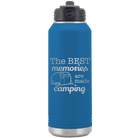Laser etched royal blue 32 oz vacuum insulated water bottle with 'Camping' design