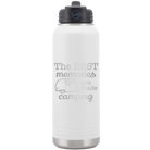 Laser etched white 32 oz vacuum insulated water bottle with 'Camping' design