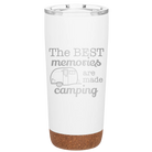 Laser etched white 20 oz vacuum insulated tumbler with 'Camping' design