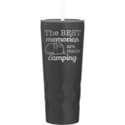 Laser etched black 20 oz vacuum insulated tumbler with 'Camping' design