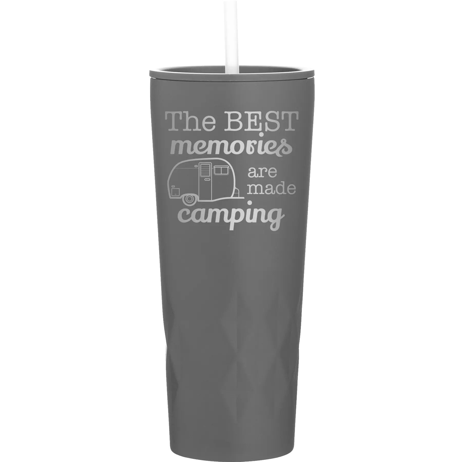 Laser etched slate 20 oz vacuum insulated tumbler with 'Camping' design