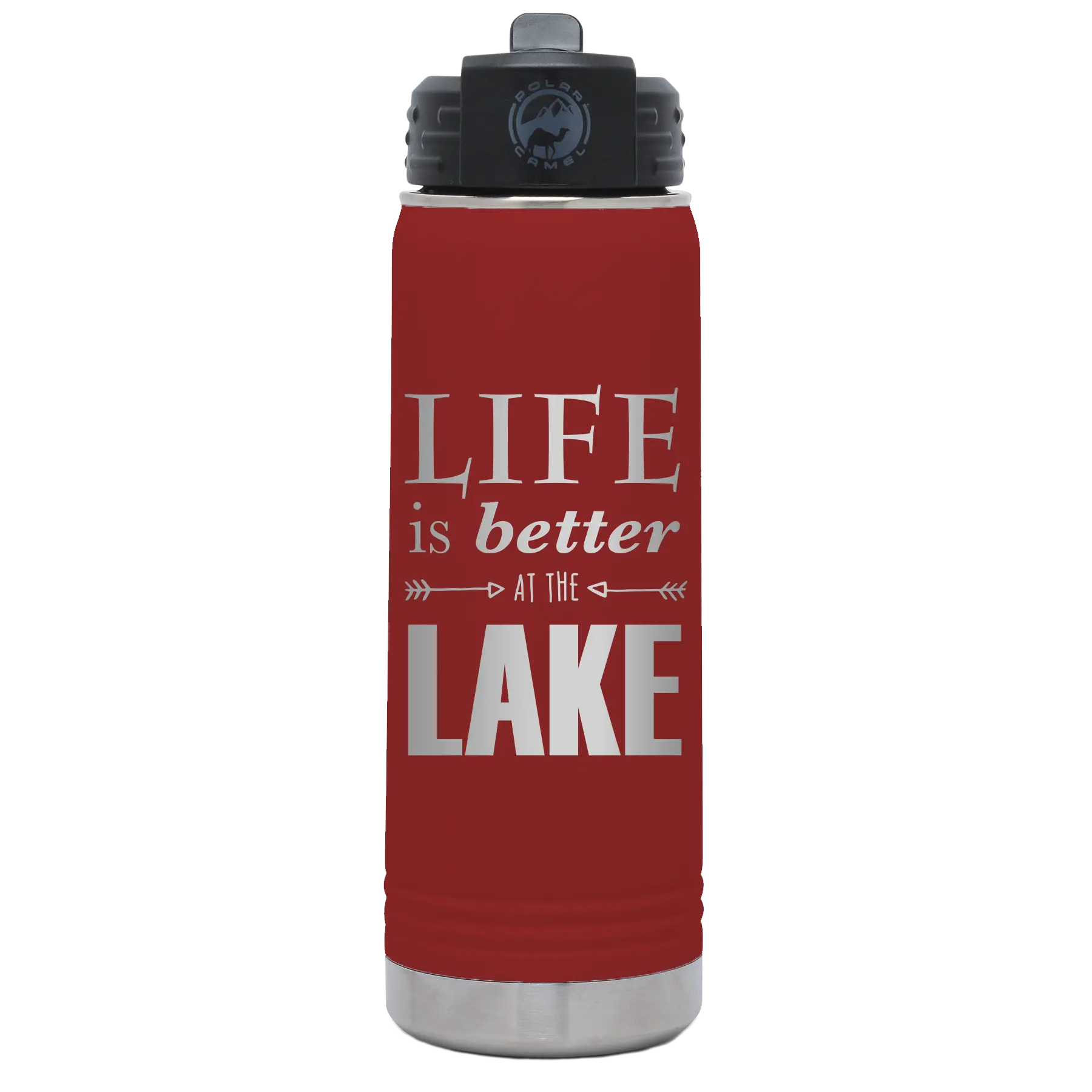 Personalized Life is Better at the Lake 20 oz Water Bottle Maroon