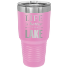 Laser etched light purple 30 oz vacuum insulated tumbler with 'Life is Better at the Lake' design