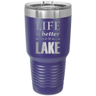Laser etched purple 30 oz vacuum insulated tumbler with 'Life is Better at the Lake' design
