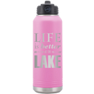 Laser etched light purple 32 oz vacuum insulated water bottle with 'Life is Better at the Lake' design