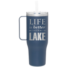 Laser etched constellation 40 oz vacuum insulated tumbler mug with 'Life is Better at the Lake' design