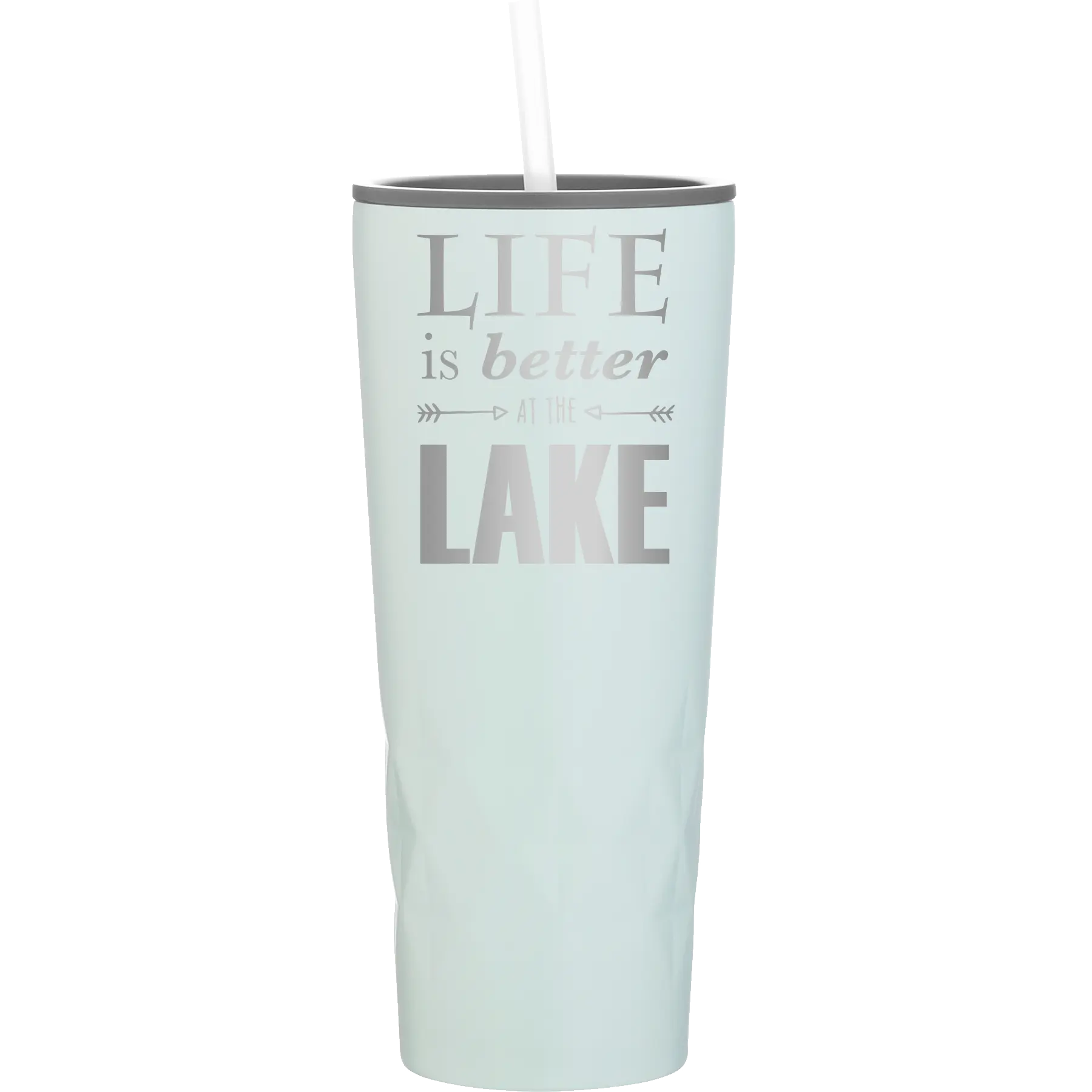 Laser etched meadow 20 oz vacuum insulated tumbler with 'Life is Better at the Lake' design