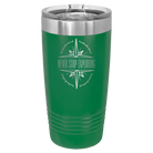Laser etched green 20 oz vacuum insulated tumbler with 'Never Stop Exploring' design