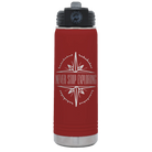 Laser etched maroon 20 oz vacuum insulated water bottle with 'Never Stop Exploring' design