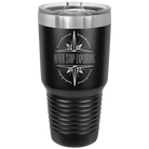Laser etched black 30 oz vacuum insulated tumbler with 'Never Stop Exploring' design