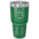 Laser etched green 30 oz vacuum insulated tumbler with 'Never Stop Exploring' design