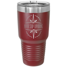 Laser etched maroon 30 oz vacuum insulated tumbler with 'Never Stop Exploring' design