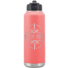 Laser etched coral 32 oz vacuum insulated water bottle with 'Never Stop Exploring' design