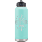Laser etched teal 32 oz vacuum insulated water bottle with 'Never Stop Exploring' design