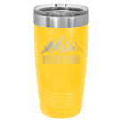 Laser etched yellow 20 oz vacuum insulated tumbler with 'Never Stop Exploring2' design