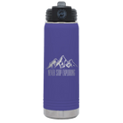 Laser etched purple 20 oz vacuum insulated water bottle with 'Never Stop Exploring2' design