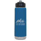 Laser etched royal blue 20 oz vacuum insulated water bottle with 'Never Stop Exploring2' design