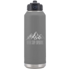 Laser etched dark gray 32 oz vacuum insulated water bottle with 'Never Stop Exploring2' design