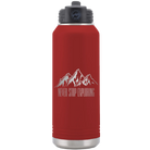 Laser etched maroon 32 oz vacuum insulated water bottle with 'Never Stop Exploring2' design