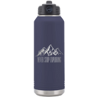 Laser etched navy 32 oz vacuum insulated water bottle with 'Never Stop Exploring2' design