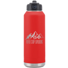 Laser etched red 32 oz vacuum insulated water bottle with 'Never Stop Exploring2' design