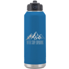 Laser etched royal blue 32 oz vacuum insulated water bottle with 'Never Stop Exploring2' design