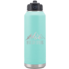 Laser etched teal 32 oz vacuum insulated water bottle with 'Never Stop Exploring2' design