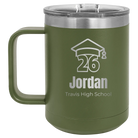 Personalized olive green 15 oz vacuum insulated coffee mug with 'Year 2026' design