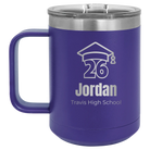 Personalized purple 15 oz vacuum insulated coffee mug with 'Year 2026' design