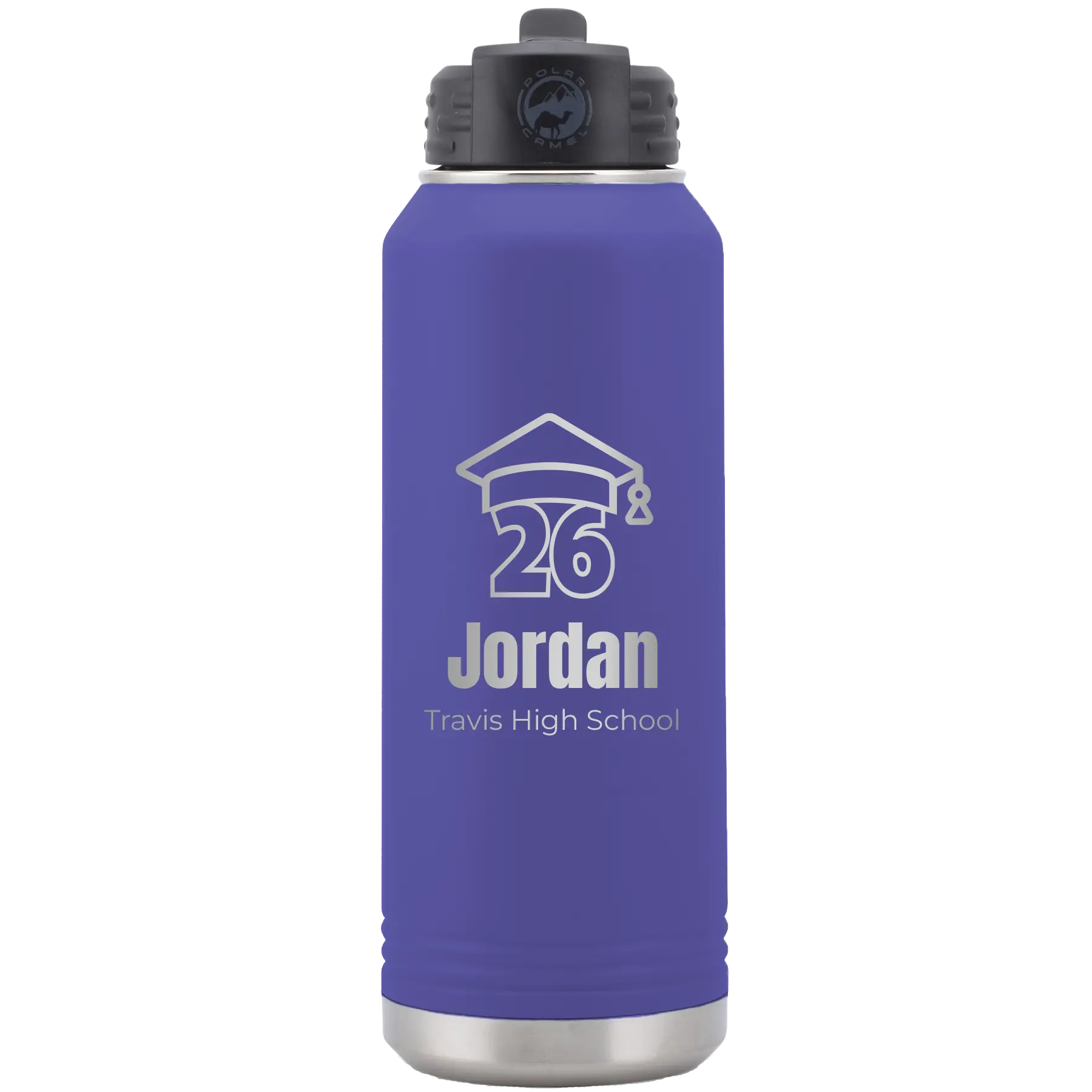 Personalized purple 32 oz vacuum insulated water bottle with 'Year 2026' design