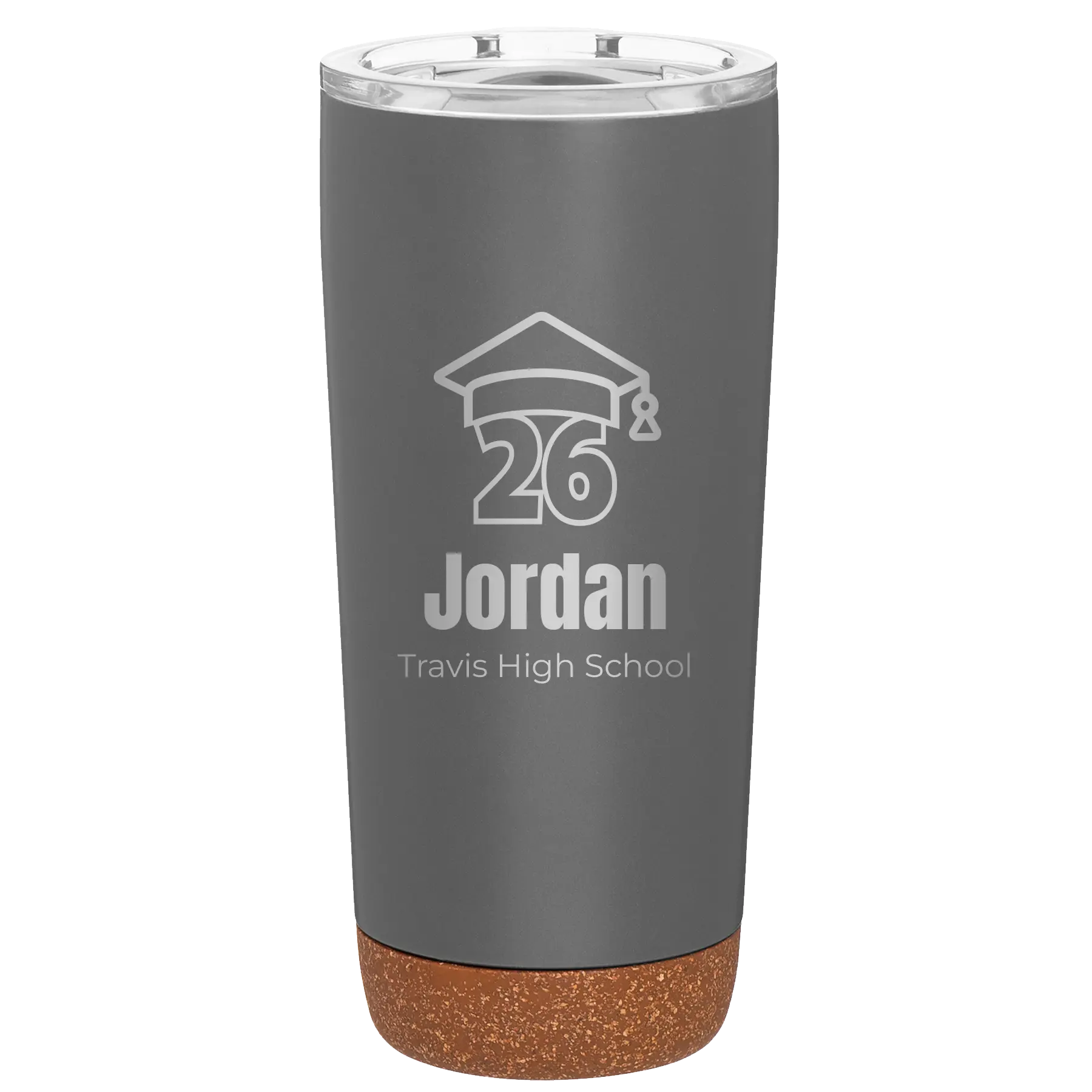 Personalized storm gray 20 oz vacuum insulated tumbler with 'Year 2026' design