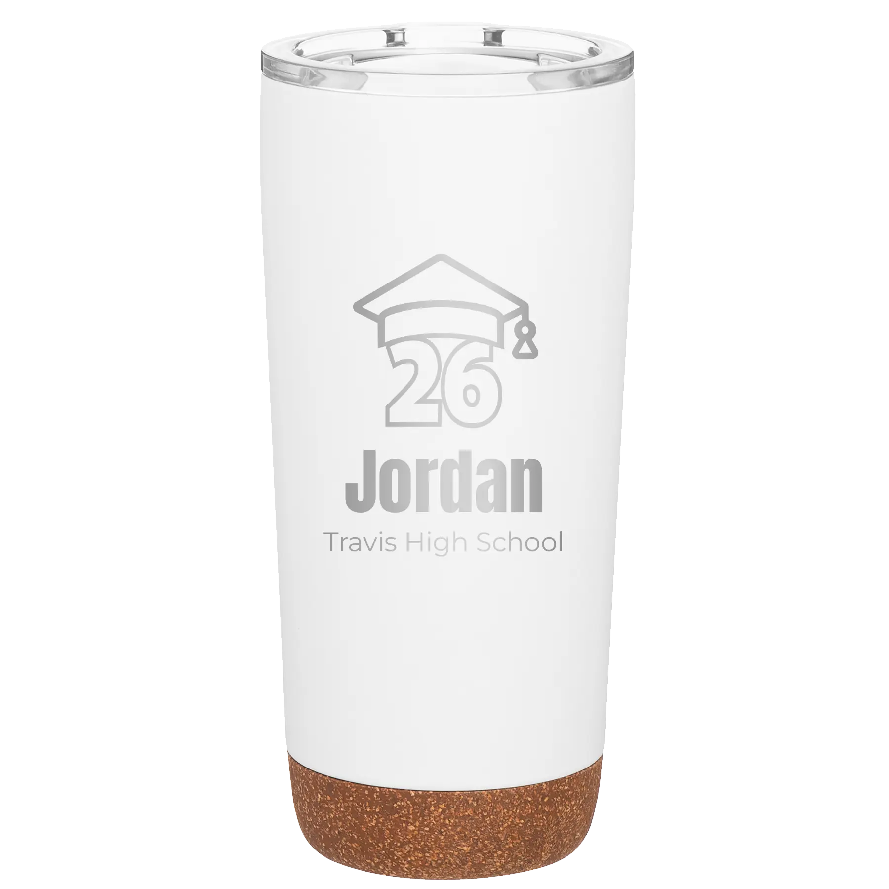 Personalized white 20 oz vacuum insulated tumbler with 'Year 2026' design