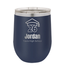 Personalized navy 12 oz vacuum insulated wine cup with 'Year 2026' design