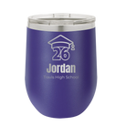 Personalized purple 12 oz vacuum insulated wine cup with 'Year 2026' design